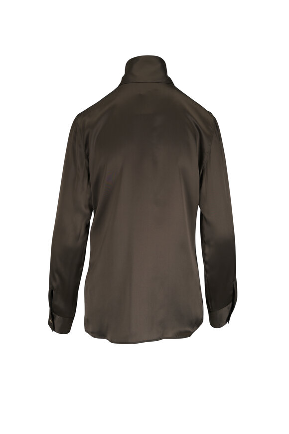 Khaite Ivy Dark Olive Vintage Washed Silk Blouse - view 5
