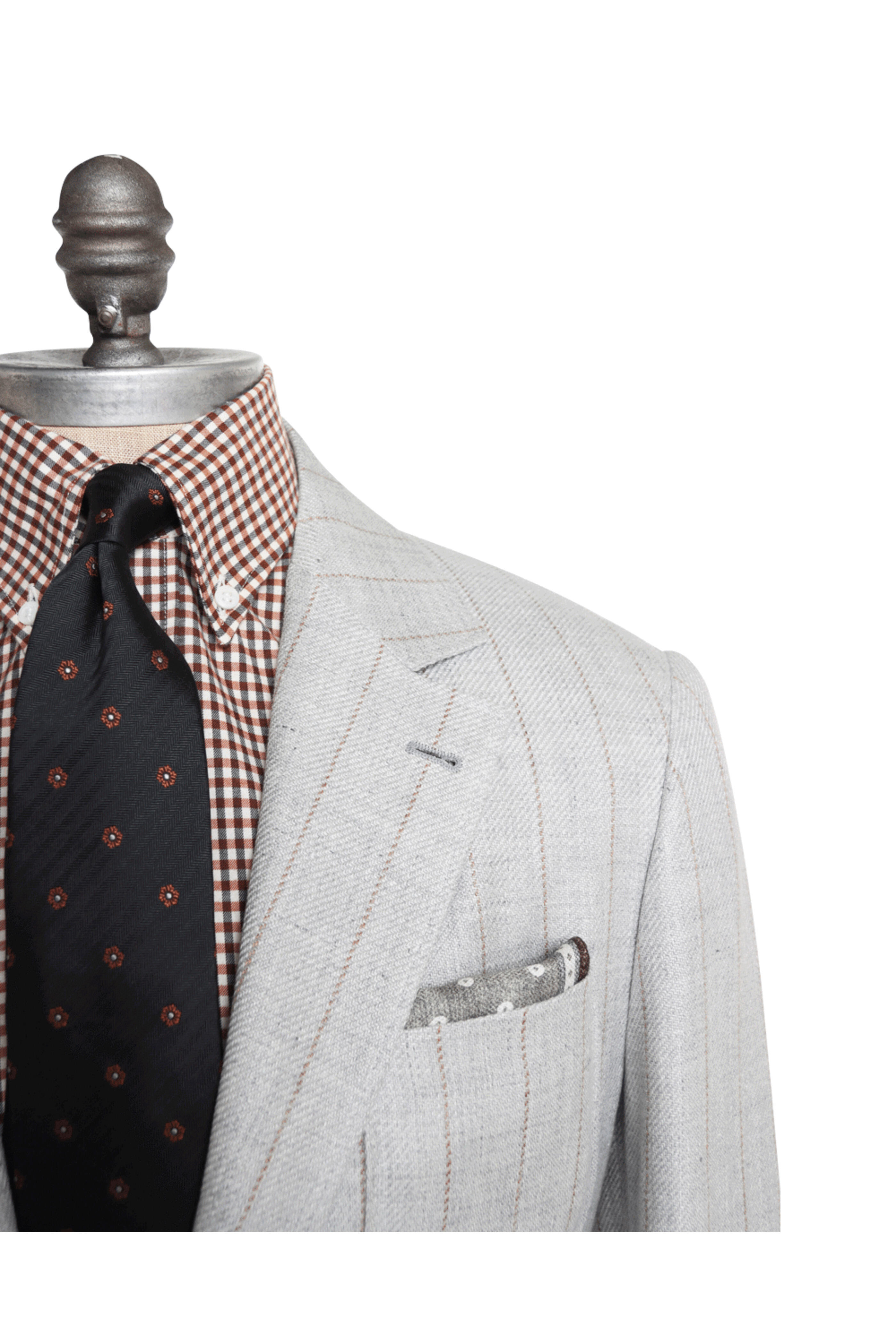 Brunello Cucinelli - Grey and Brown Pinstriped Linen Blend Suit