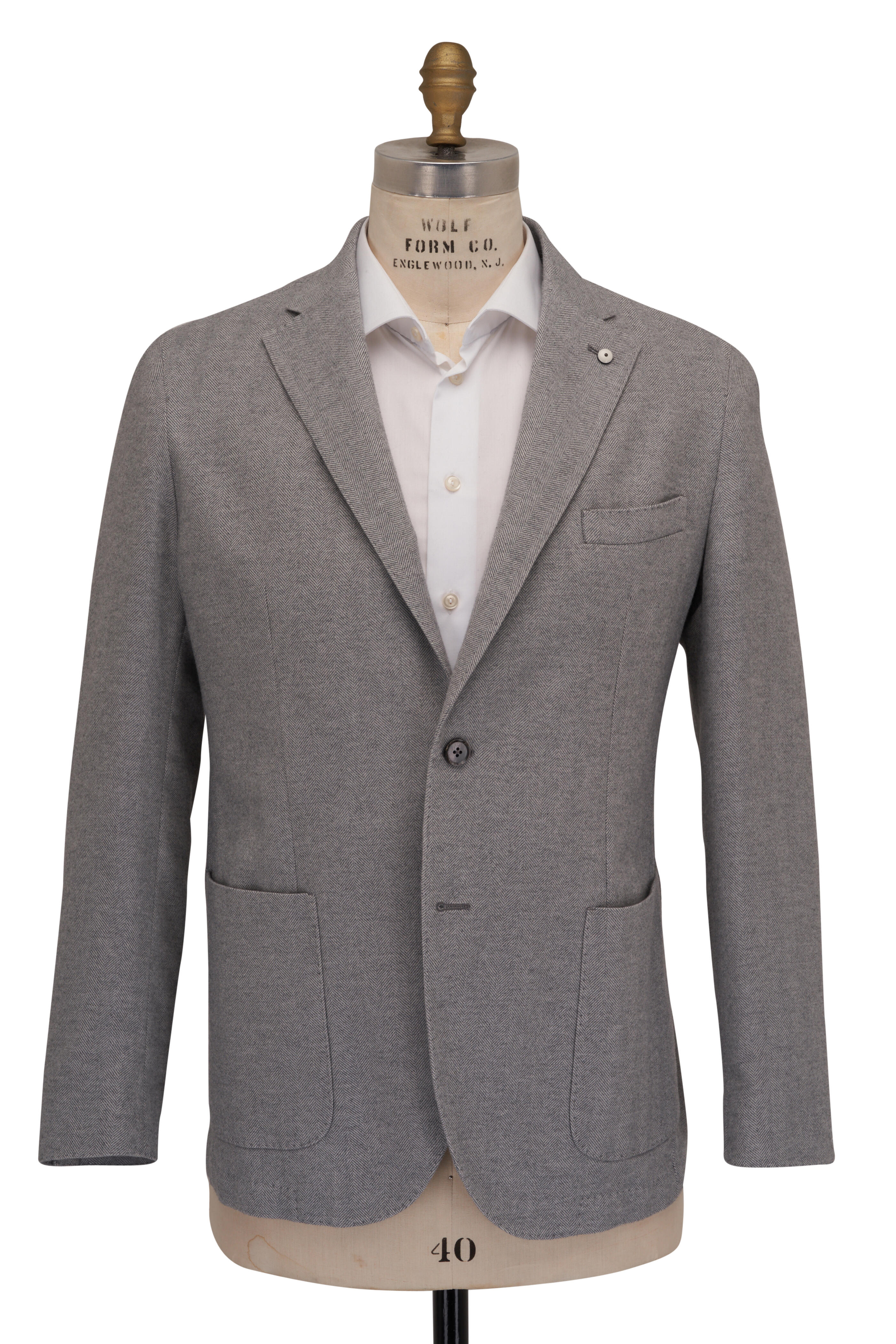 L.B.M. 1911 - Light Gray Tonal Herringbone Cotton Sportcoat