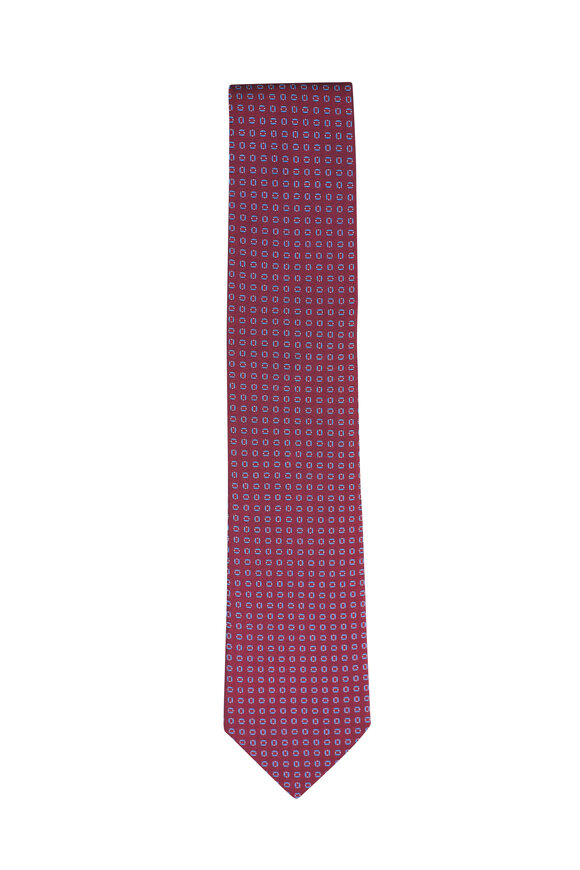 Canali Red Geometric Print Silk Necktie