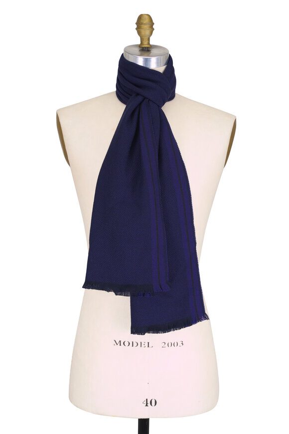 Zegna Dark Blue Wool Scarf - view 1