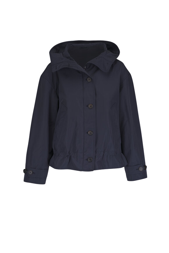 Brunello Cucinelli Taffeta Navy Monili Outerwear Jacket