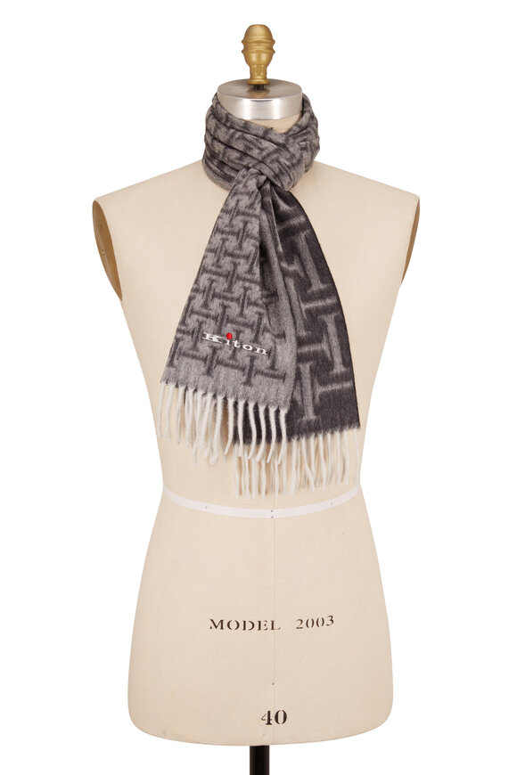 Kiton - Gray Geometric Pattern Cashmere Scarf