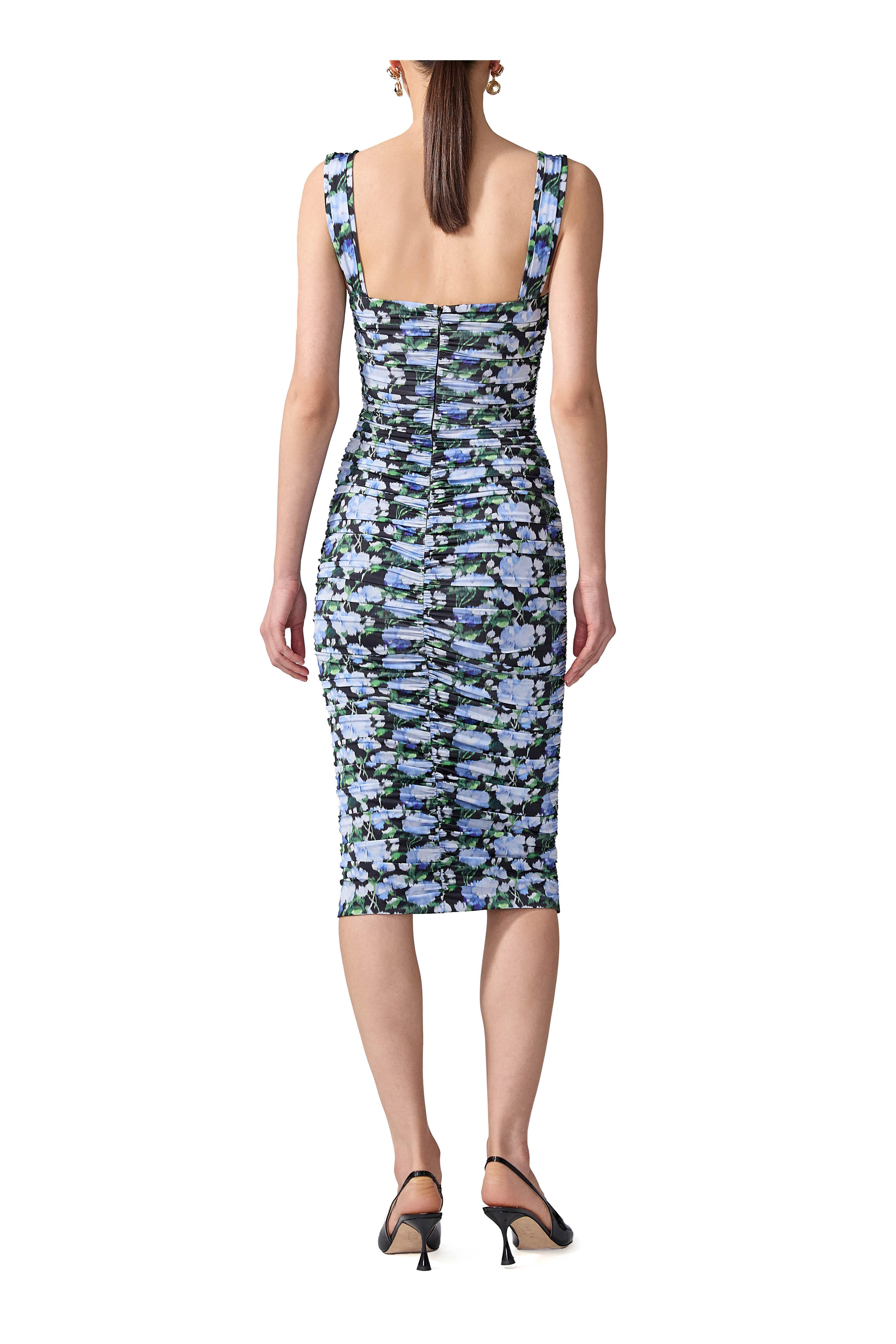 Carolina Herrera - Blue Multi Ruched Peony Print Dress