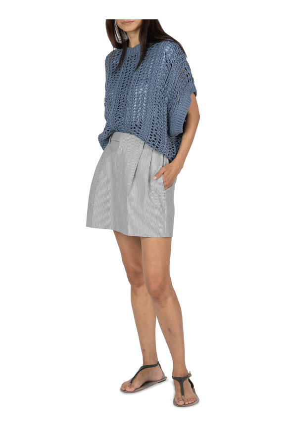 Brunello Cucinelli - Stripe Cotton & Linen Mini Skirt