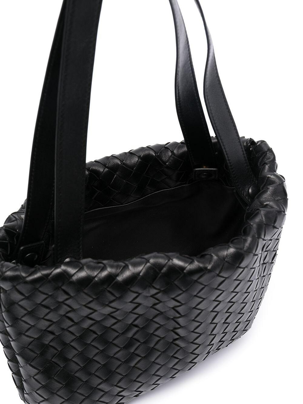 Bottega Veneta V Woven Drawstring Tote Bag in Black