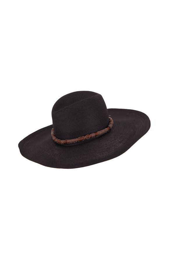 Brunello Cucinelli - Black Straw Woven Monili Wrapped Hat