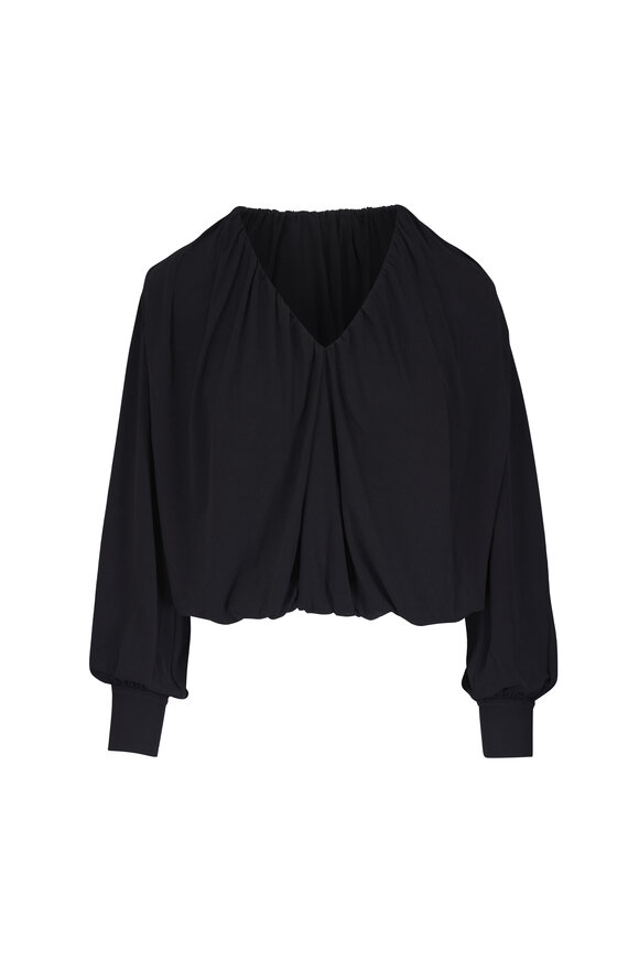 Vince Black V-Neck Bubble Hem Blouse - view 1
