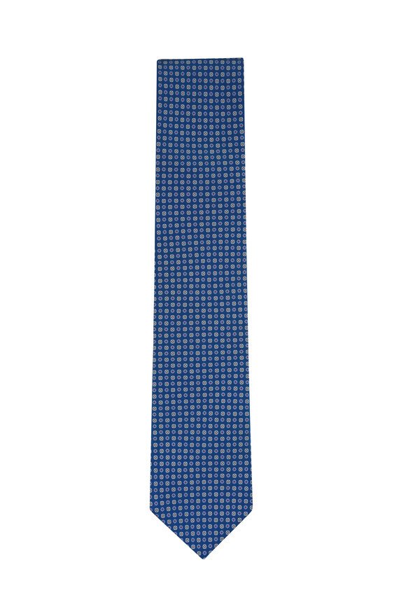 Eton Navy Micro Floral Print Silk Necktie