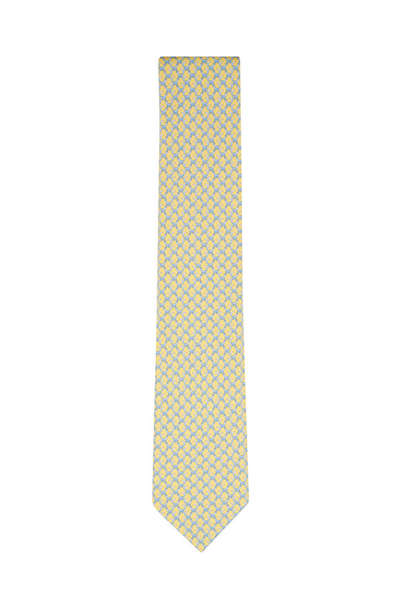 Ferragamo Yellow Animals Print Silk Necktie