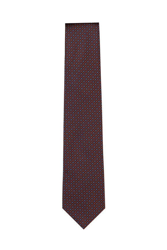 Geoff Nicholson Rust & Blue Geometric Silk Necktie - view 1