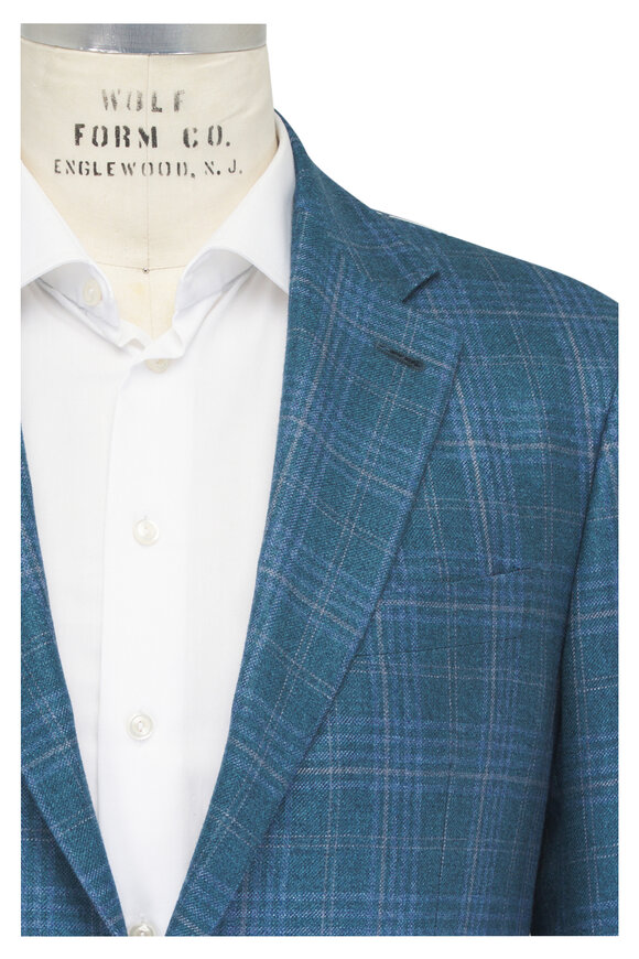 Canali Green Multicolor Silk & Cashmere Plaid Sportcoat - view 1