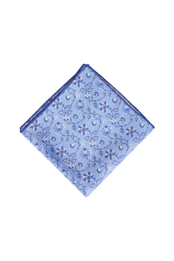 Paolo Albizzati Light Blue Floral Print Silk Pocket Square - view 1