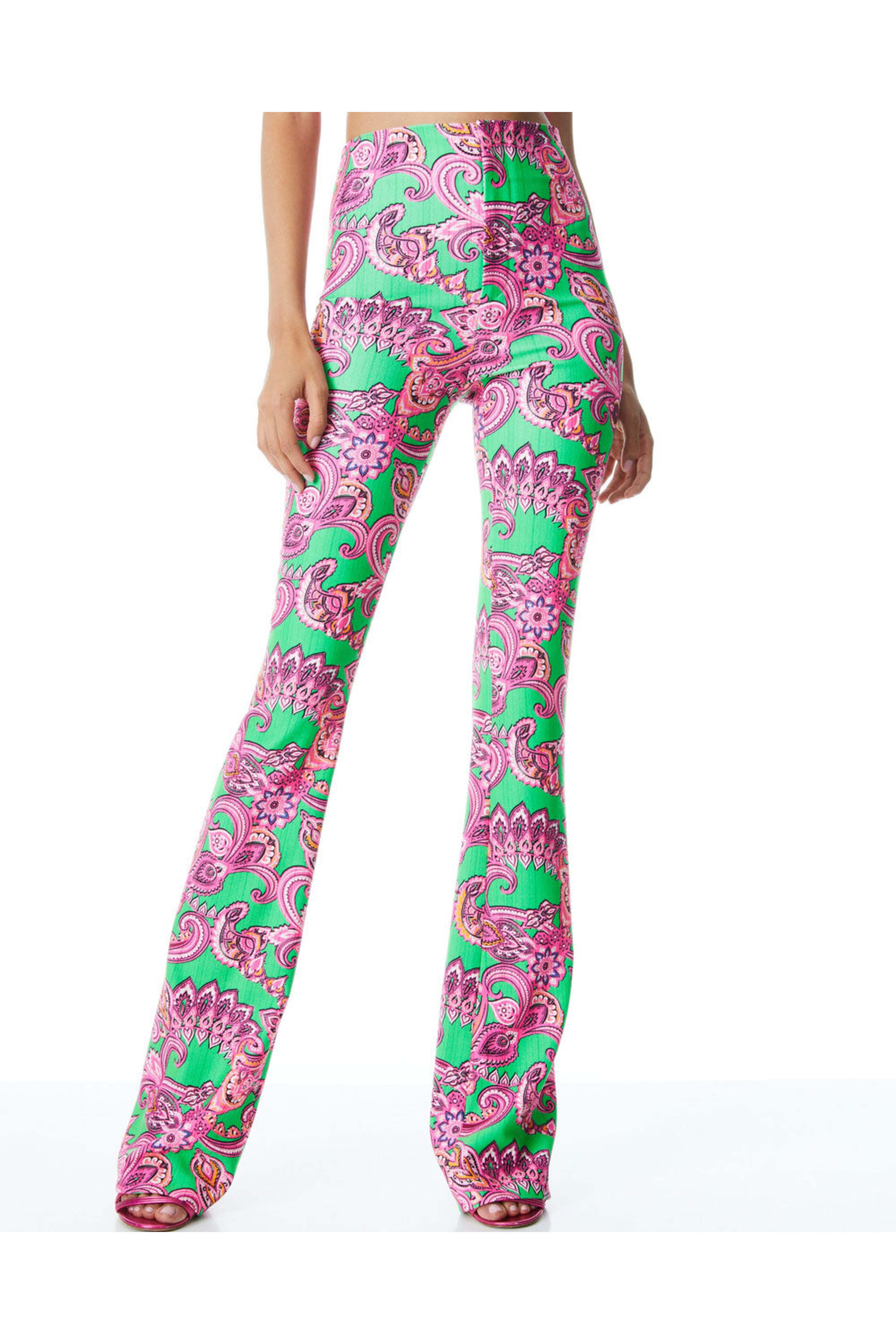 Alice & Olivia - Green Spring Paisley High Rise Teeny Flare Pant
