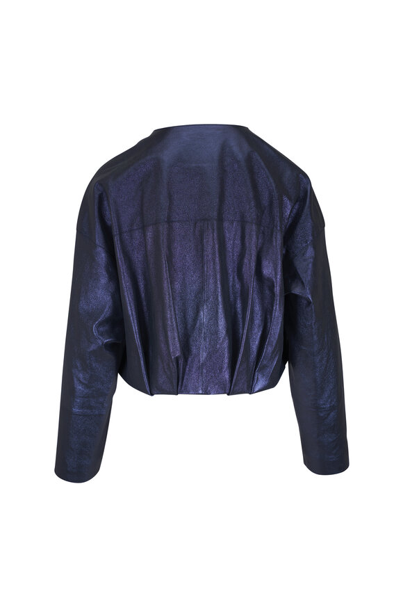 Lafayette 148 New York Ink Metallic Stardust Suede Pleated Waist Jacket - view 3