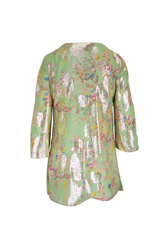 Valentino - Green & Gold Lamé Floral Print Fil Coupé Blouse