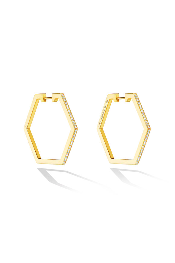 Cadar 18k Yellow Gold Medium Hexagon Hoops - view 1