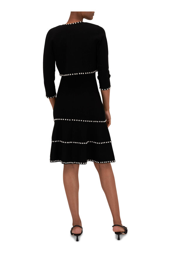 Carolina Herrera - Black Embellished Pearl Flare Knit Dress 