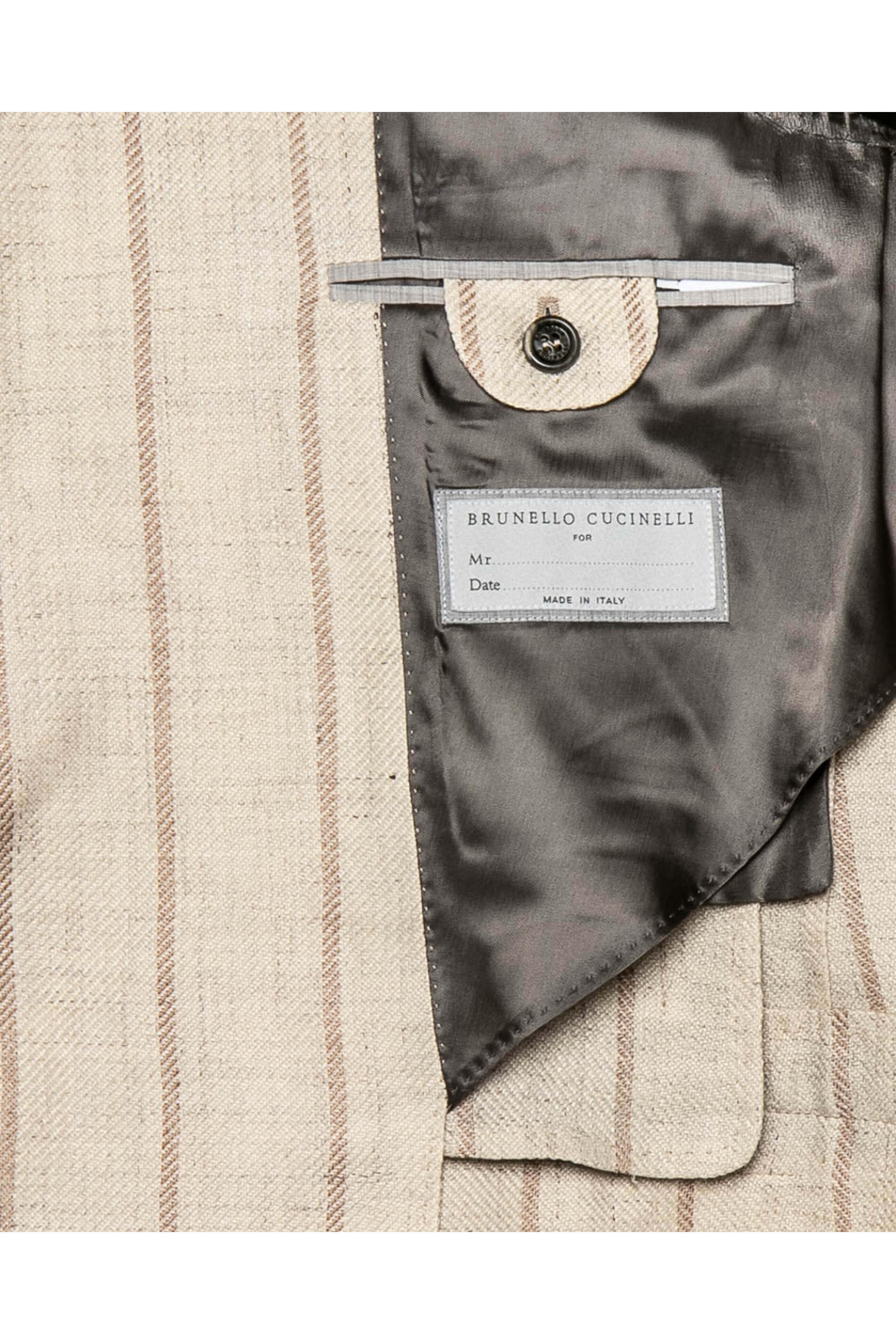 Brunello Cucinelli - Cream Melange with Brown Stripe Suit
