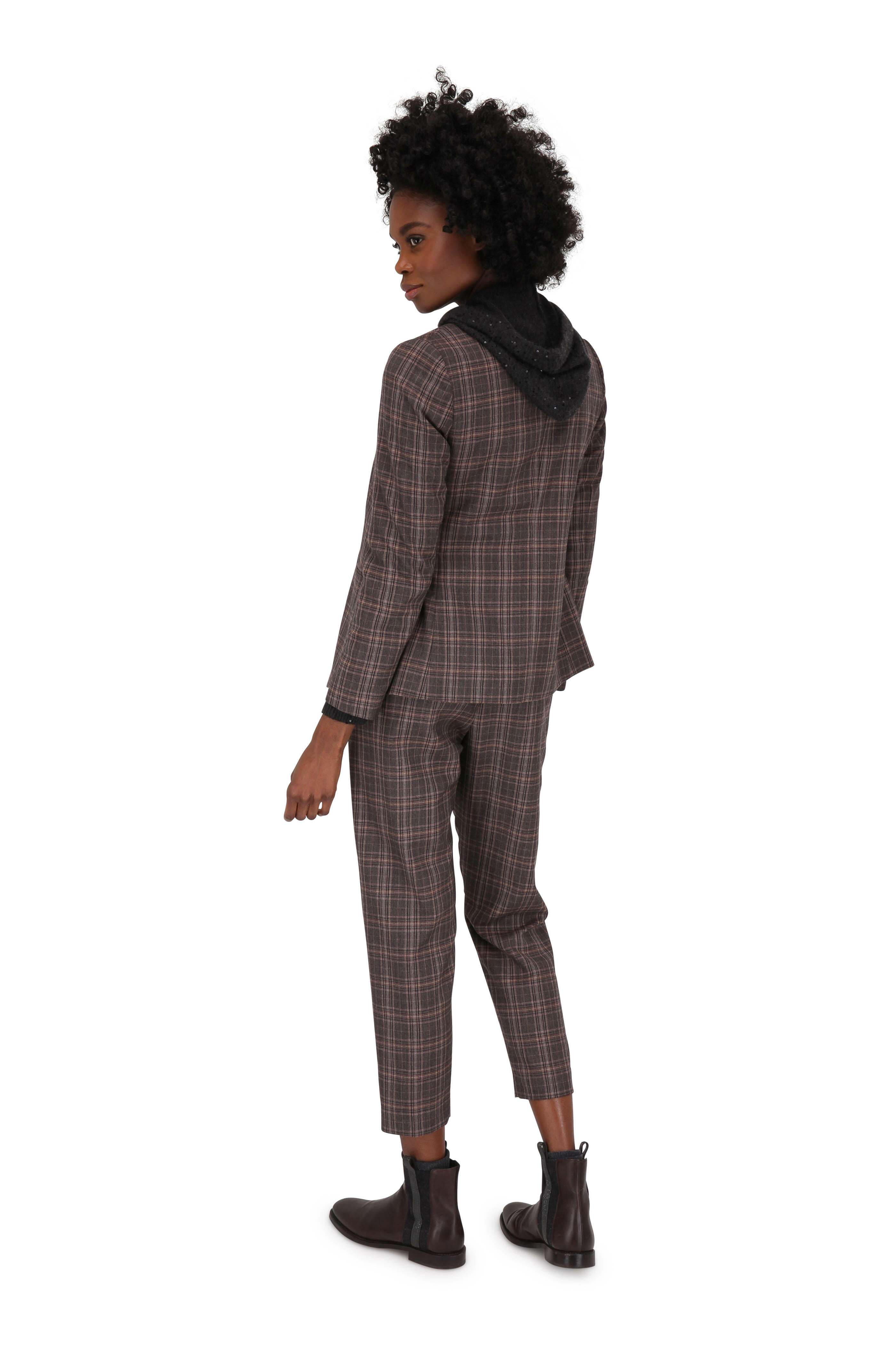 Brunello Cucinelli - Brown & Beige Wool Plaid Double-Breasted Jacket