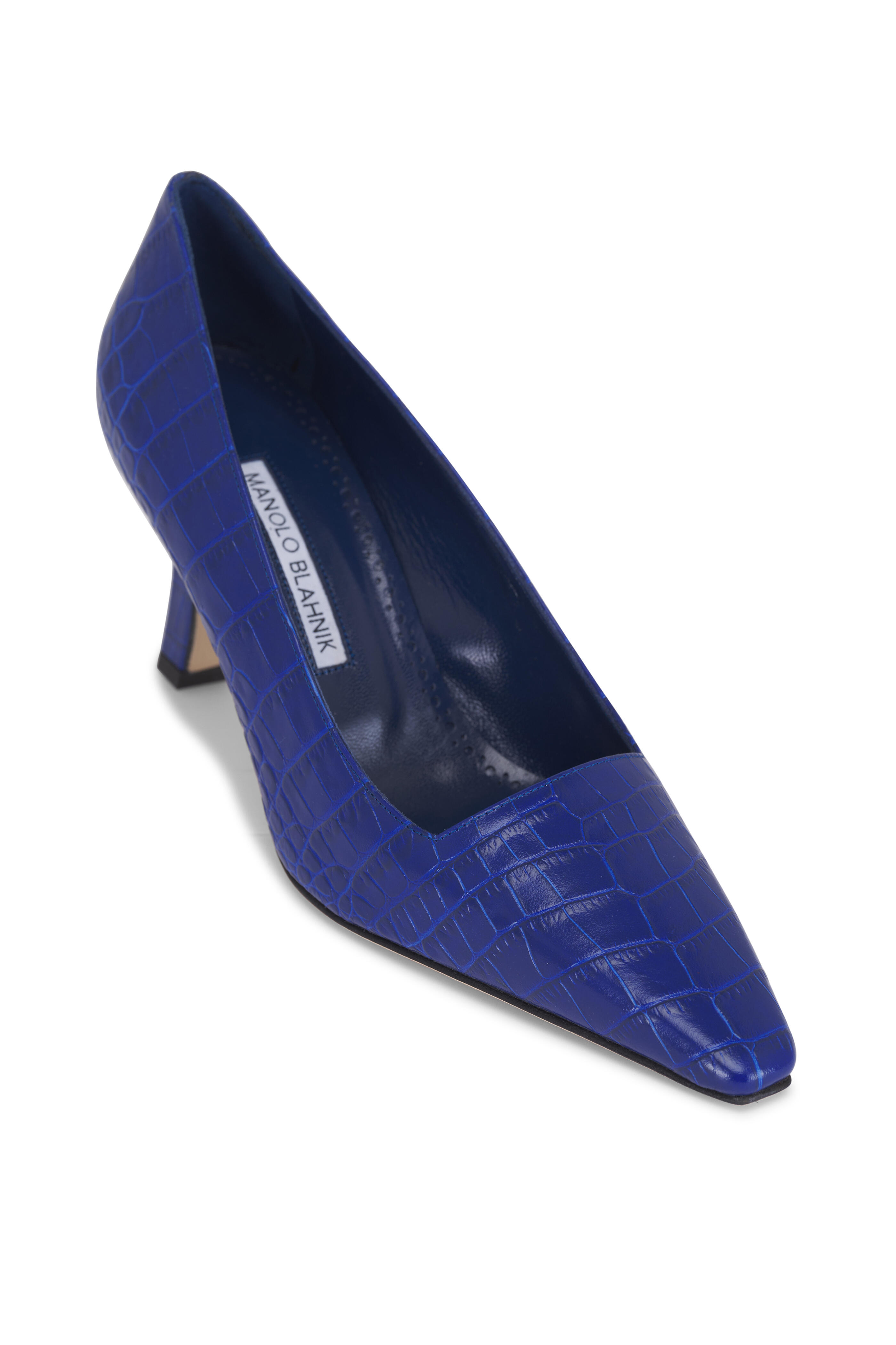 Manolo Blahnik - Moira Blue Embossed Leather Pumps, 70mm