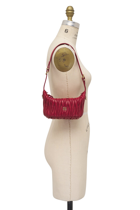 Miu Miu Rosso Red Quilted Nappa Leather Pouch - view 7