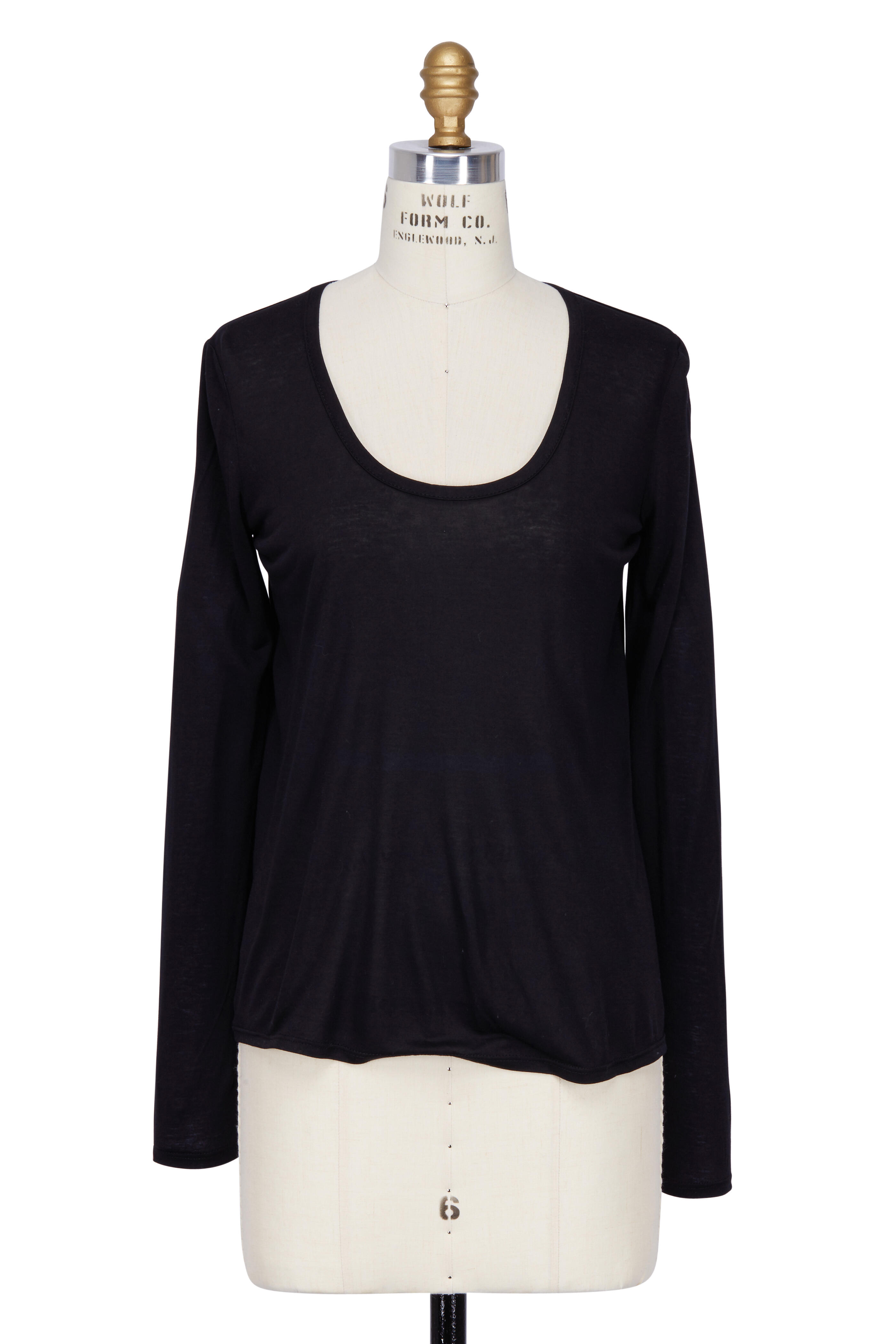 The Row Baxerton Black Scoop Neck Long Sleeve T Shirt