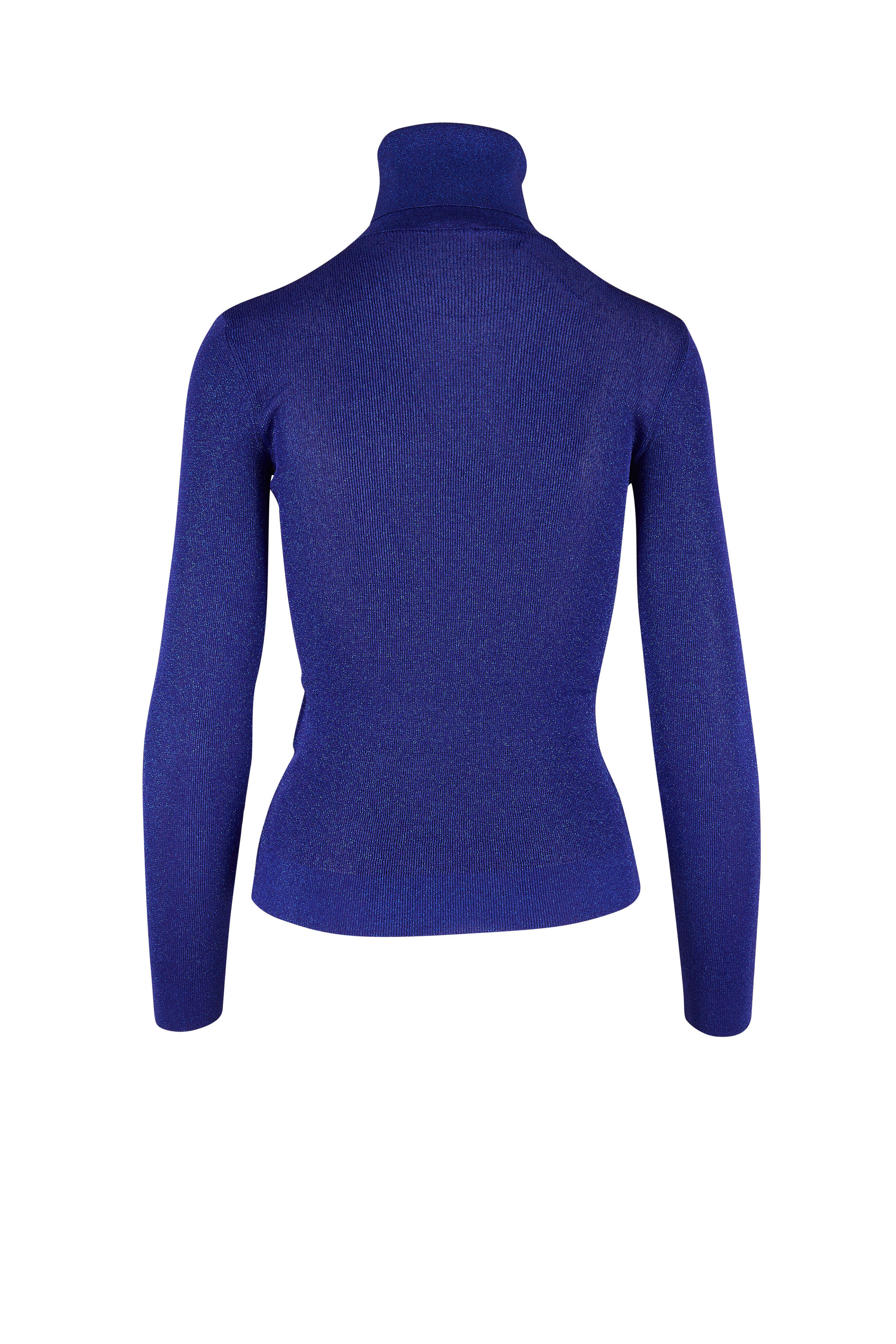 Saint Laurent - Glossy Blue Semi-Sheer Lurex Turtleneck