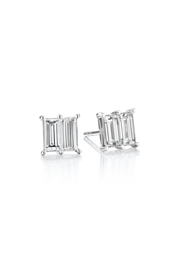 Nam Cho 18k White Gold Diamond Baguette Stud Earring - view 1