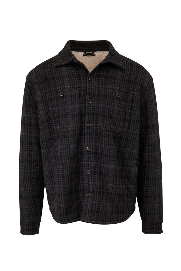 Vince - Black & Natural Plaid Sherpa Shirt Jacket