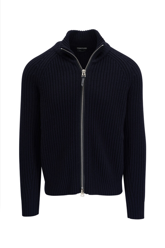 Tom Ford Midnight Blue Wool & Cashmere Zip Sweater