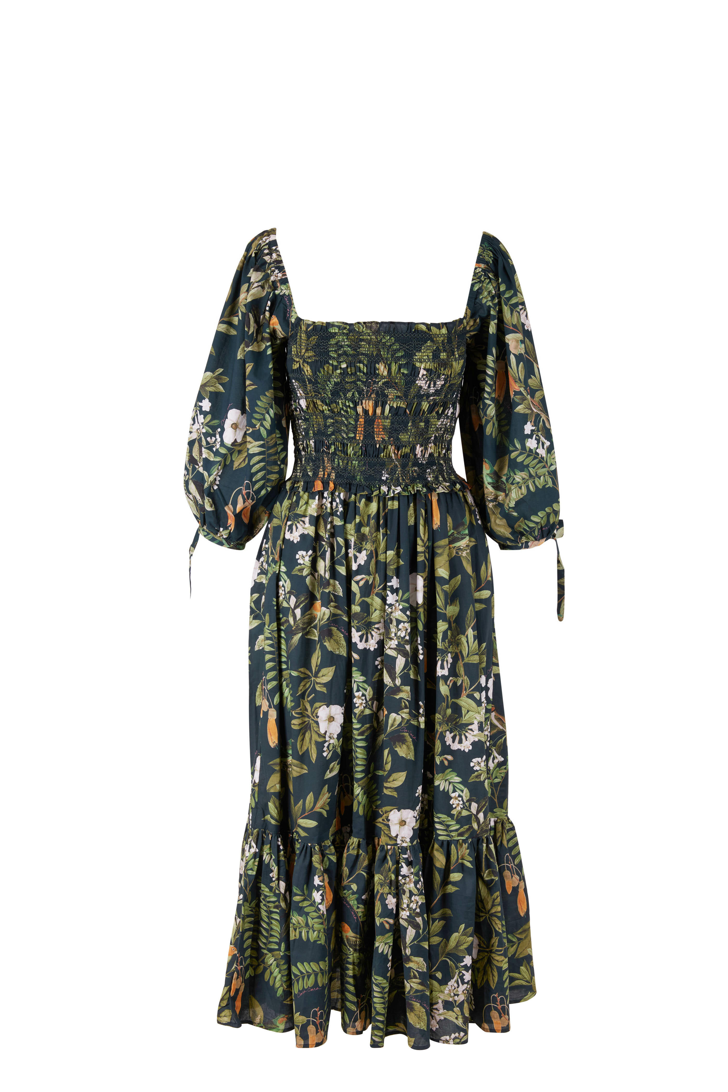 Cara Cara - Jazzy Green Botanical Birds Dress