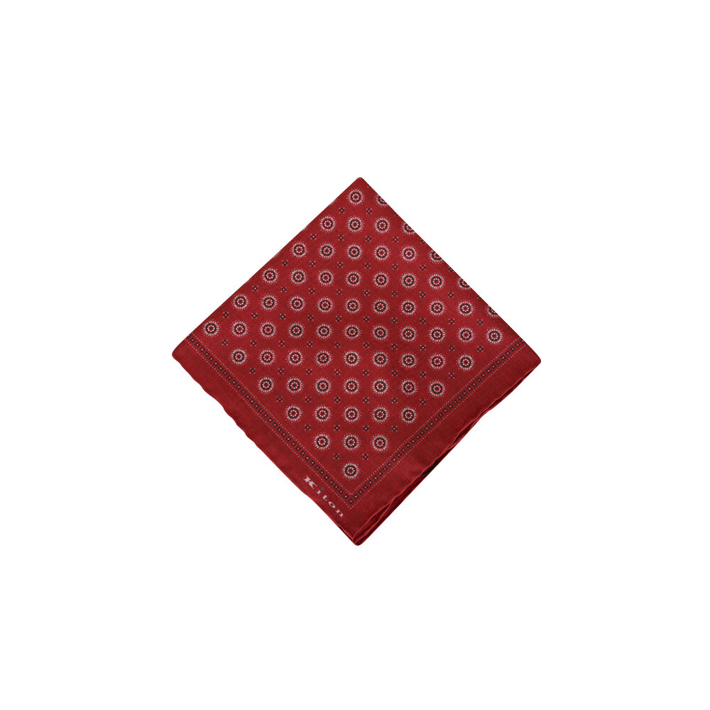 Kiton - Red Geo Print Silk Pocket Square | Mitchell Stores