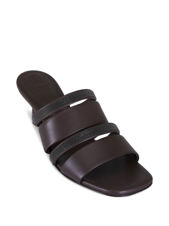 Brunello Cucinelli Dark Brown Leather Monili Strap Sandal, 50mm - view 6