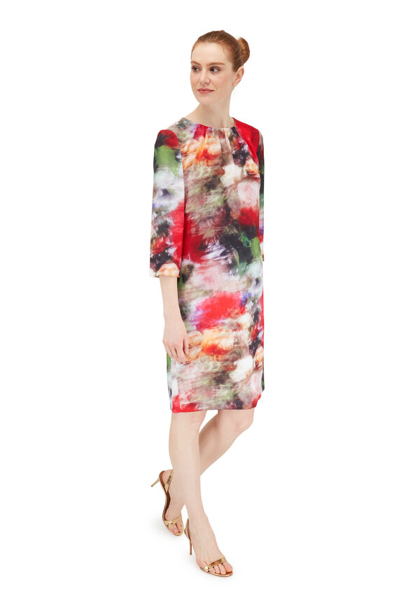 Adam Lippes - Multi Floral Printed Shirred Neck Mini Dress