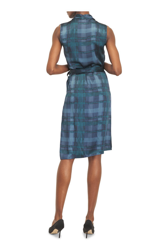 Kiton Light & Dark Blue Print Sleeveless Silk Wrap Dress - view 3