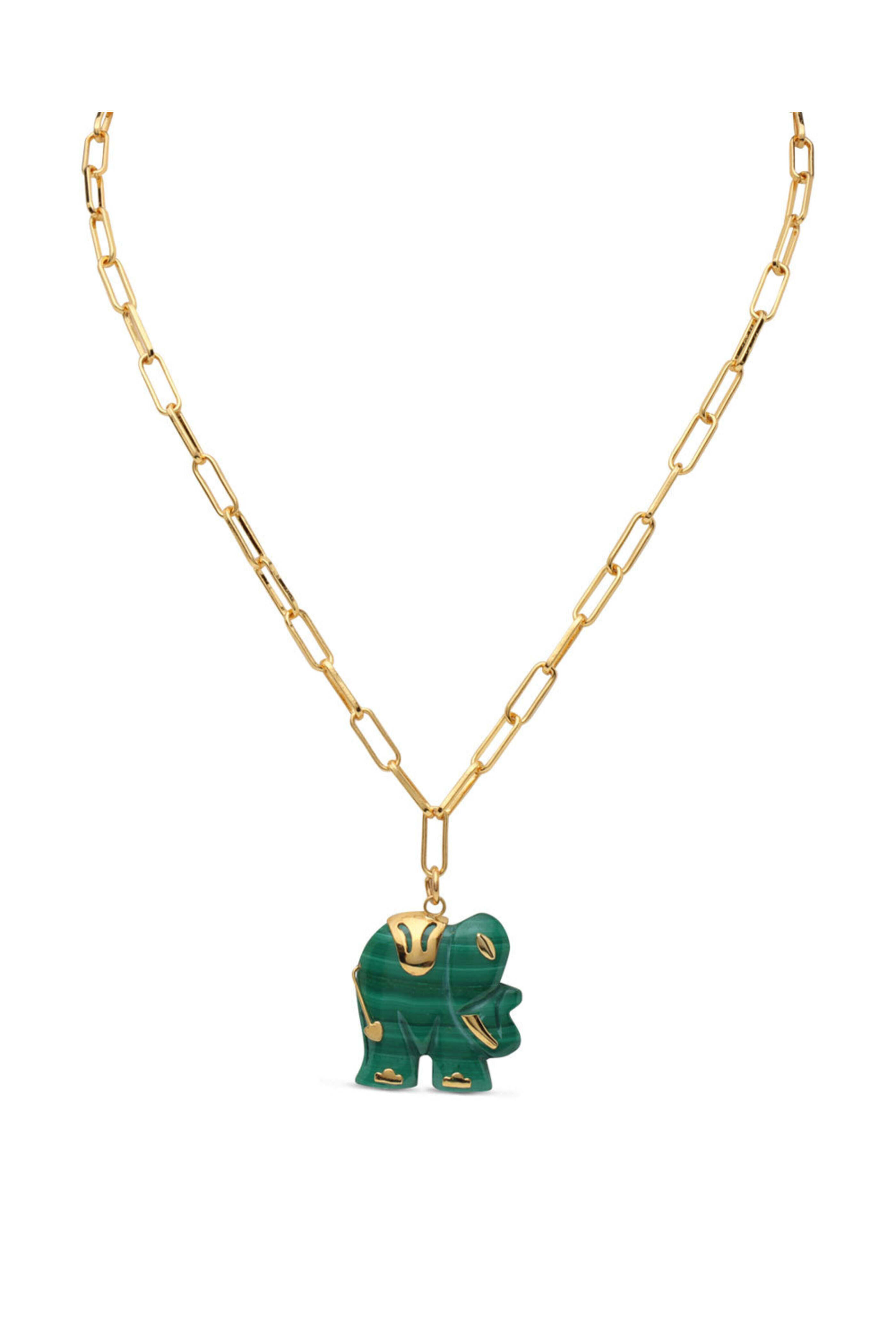 Nest Jewelry - Malachite Carved Elephant Necklace