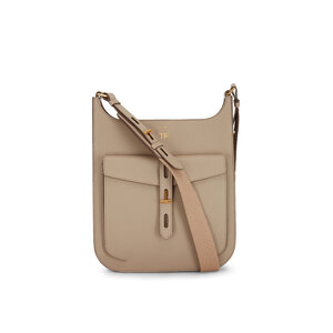 Tom Ford - T-Twist Taupe Grained Leather Medium Crossbody Bag