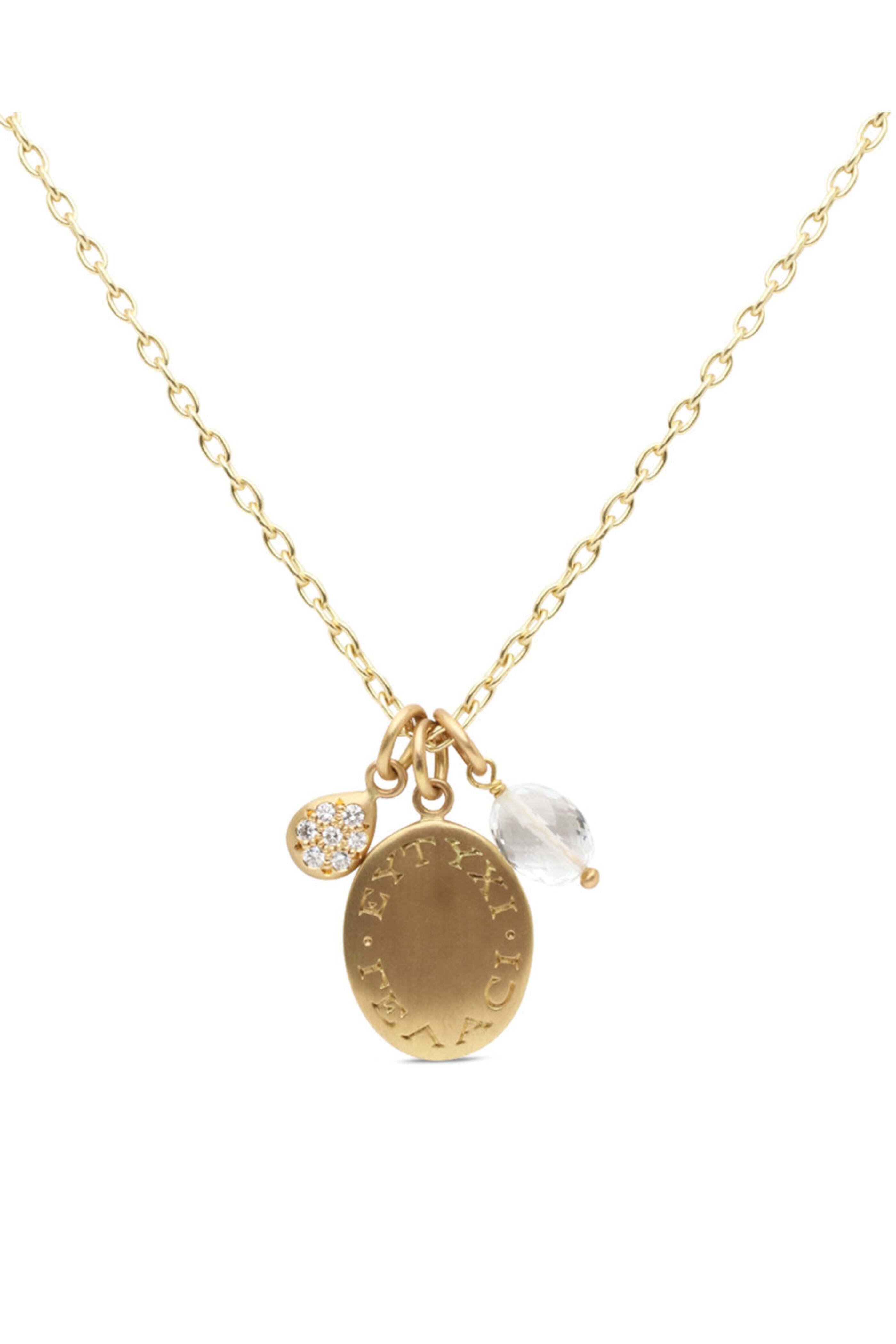 Caroline Ellen - Goshenite Engraved Pave Teardrop Oval Pendant