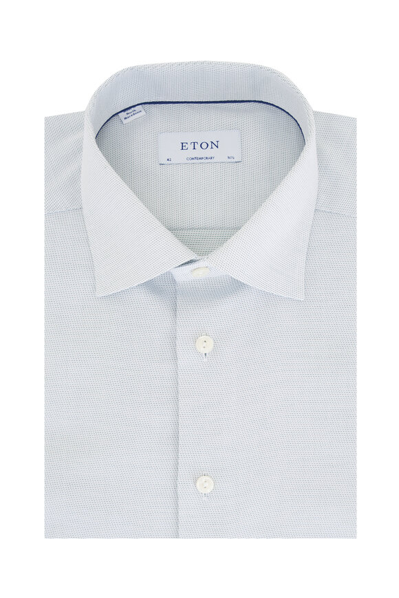 Eton Light Green Contemporary Fit Piqué Dress Shirt 