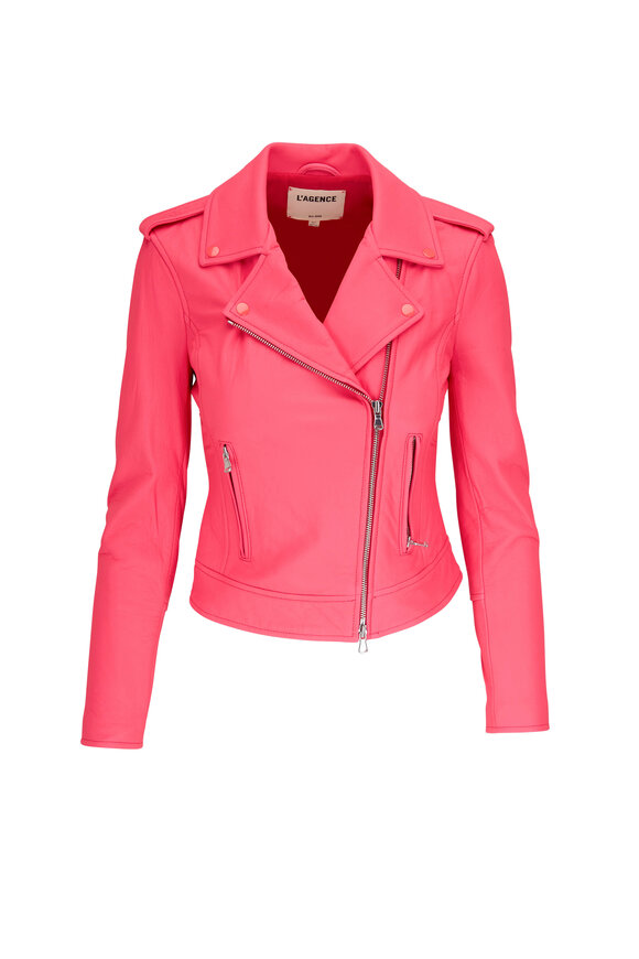 L'Agence - Bright Pink Leather Biker Jacket