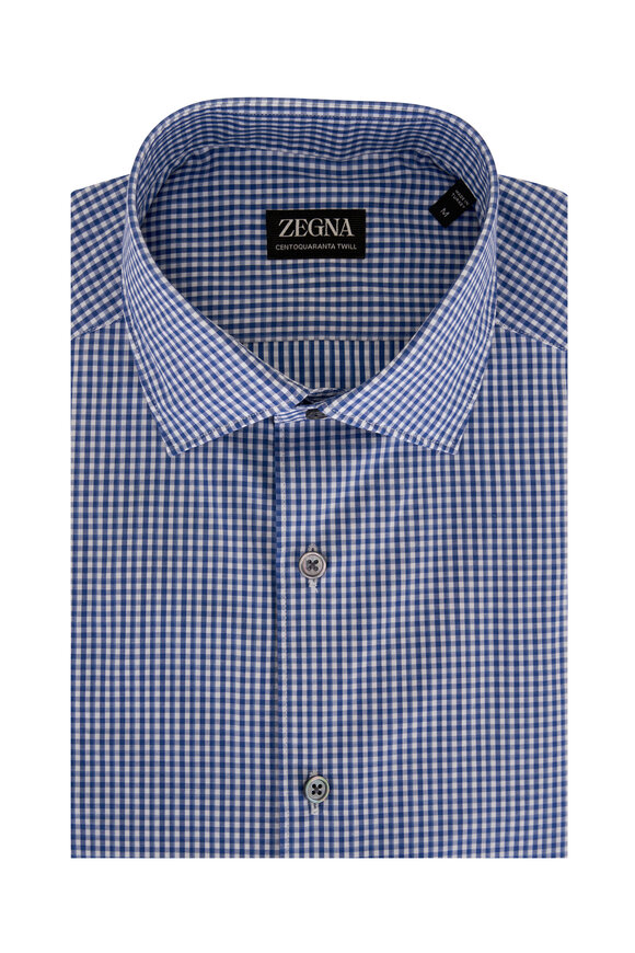 Zegna - Blue & White Check Cotton Sport Shirt