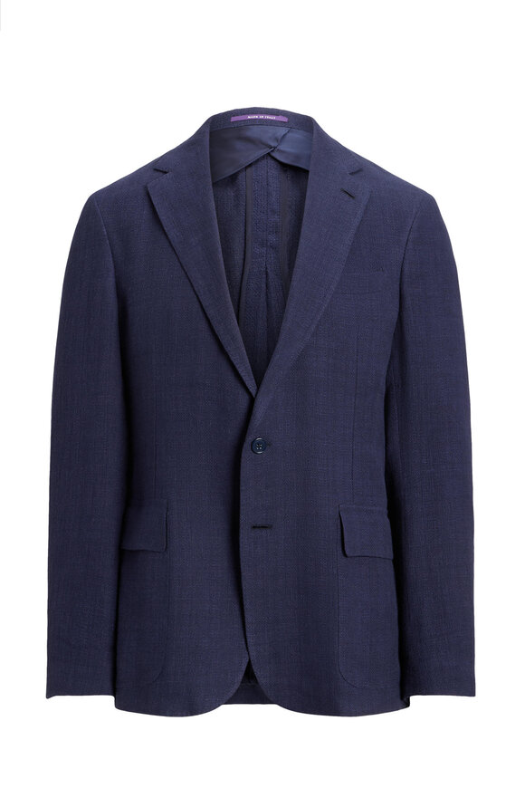 Ralph Lauren Purple Label - Navy Linen, Silk, Cotton Basketweave Sportcoat