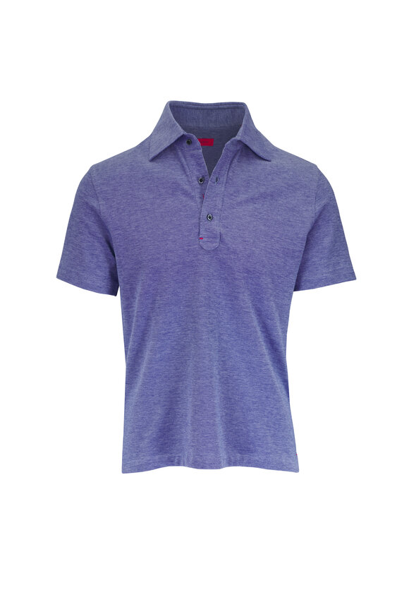 Isaia Navy Blue Washed Cotton Pique Polo