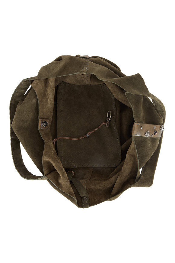 Henry Beguelin - Olive Green Suede Studded Belt Detail Hobo Bag