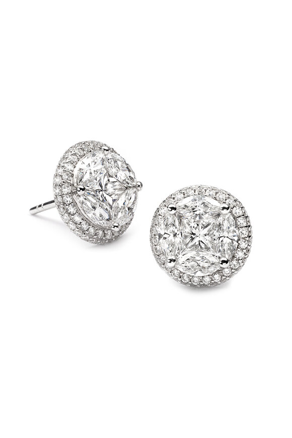 Nam Cho 18k White Gold Diamond Invisibly Set Stud Earring - view 1