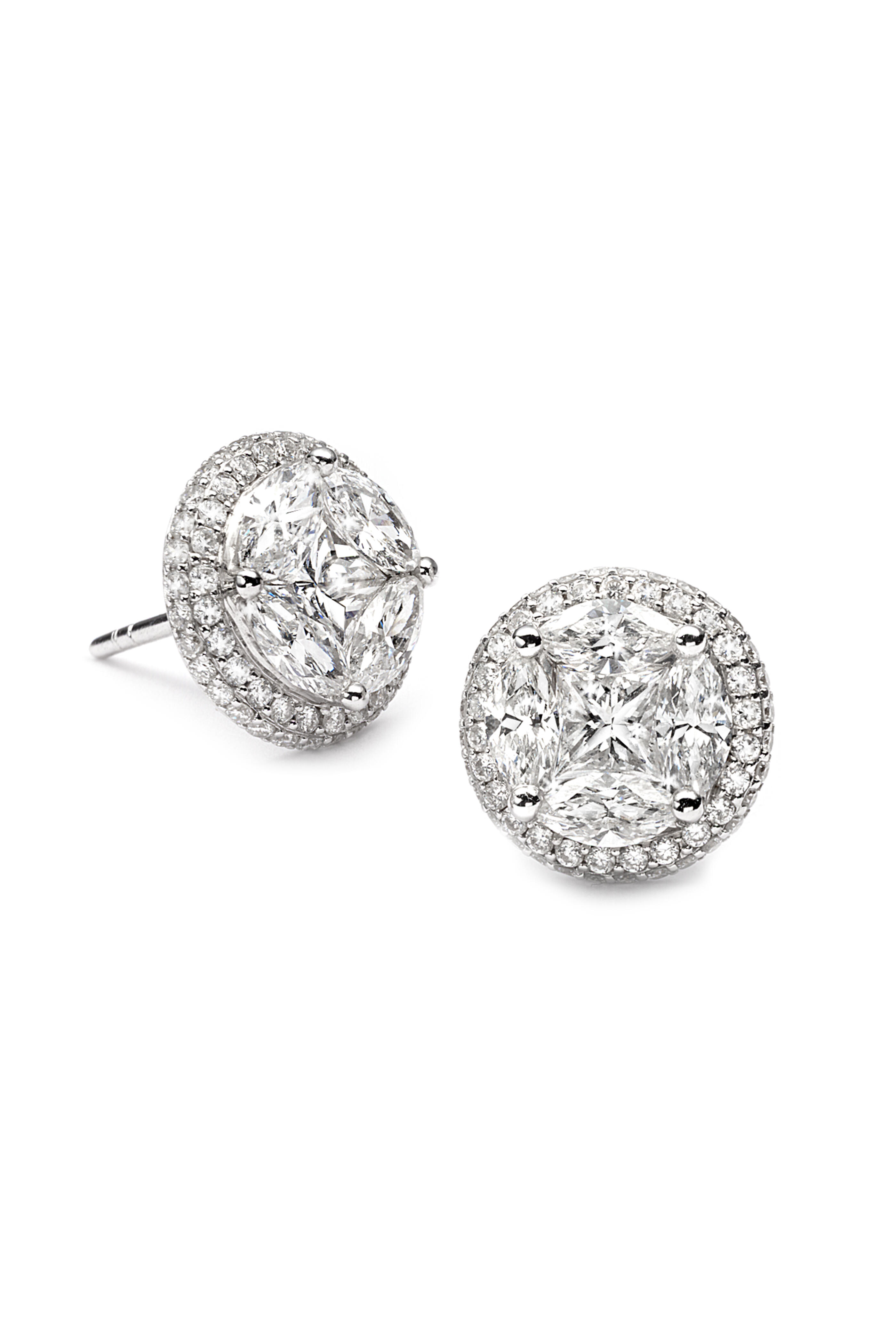 Nam Cho - 18k White Gold Diamond Invisibly Set Stud Earring - view 1