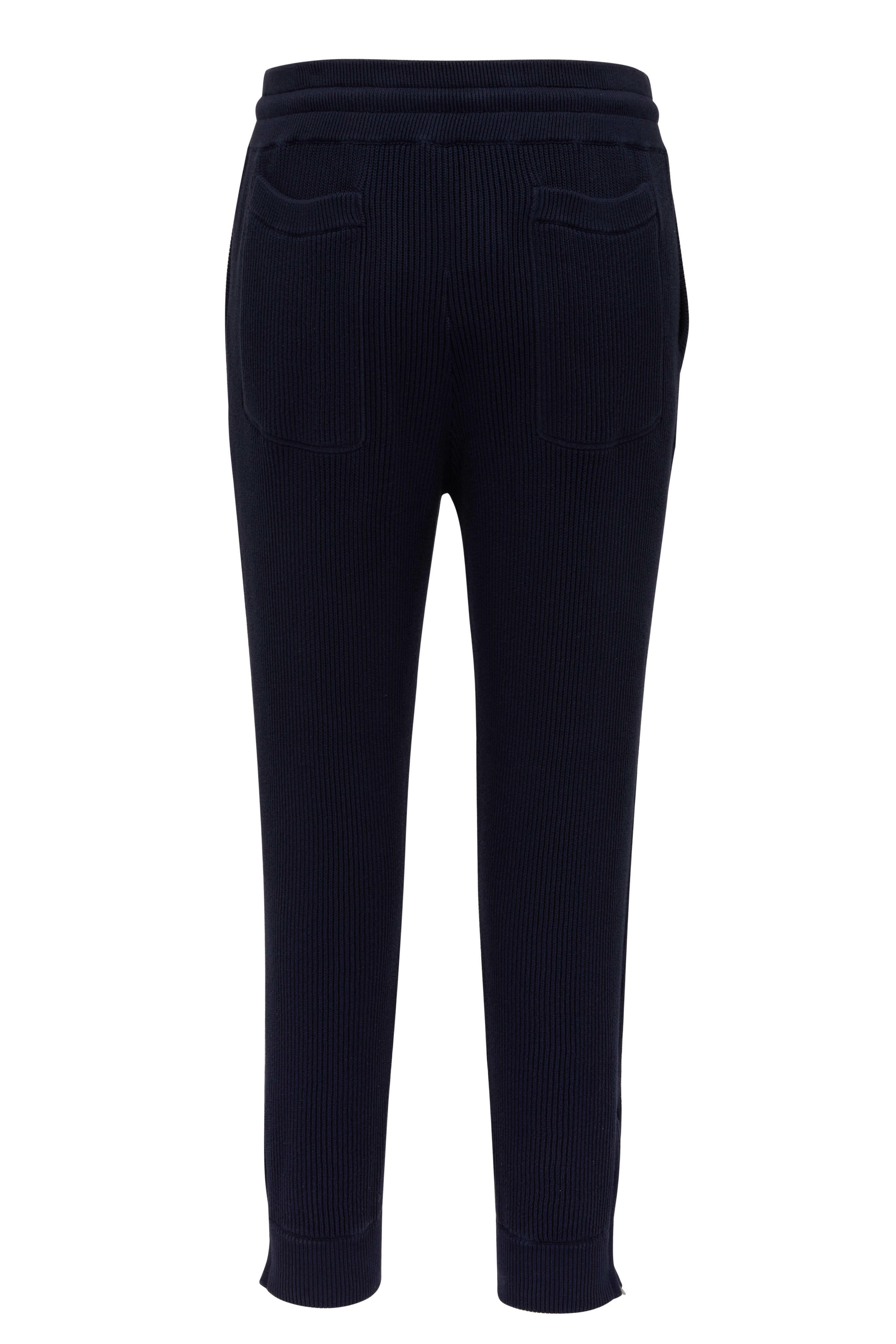 Brunello Cucinelli Navy Cotton Ribbed Sweatpant