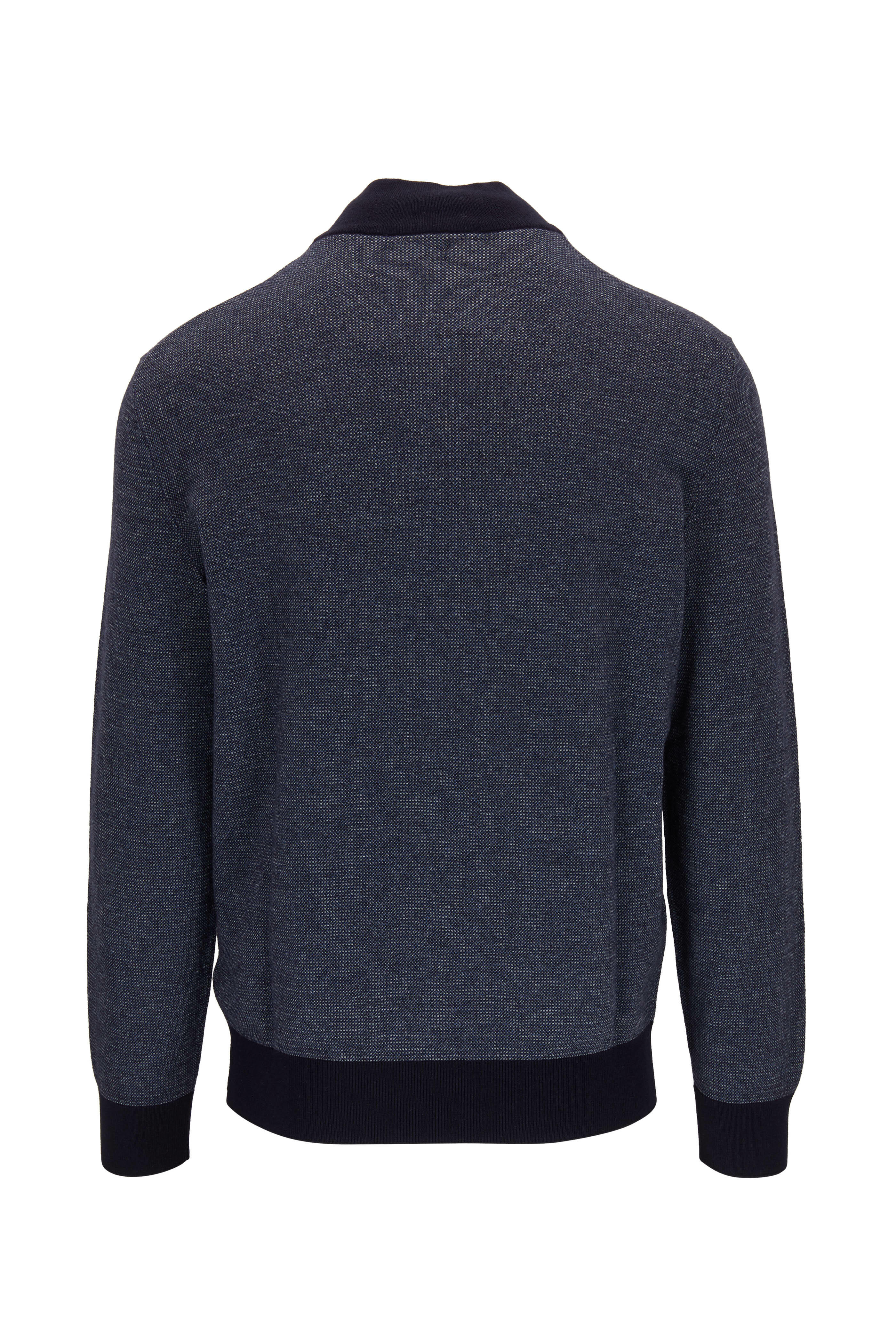 Zegna - Navy Blue Birdseye Quarter-Zip Pullover