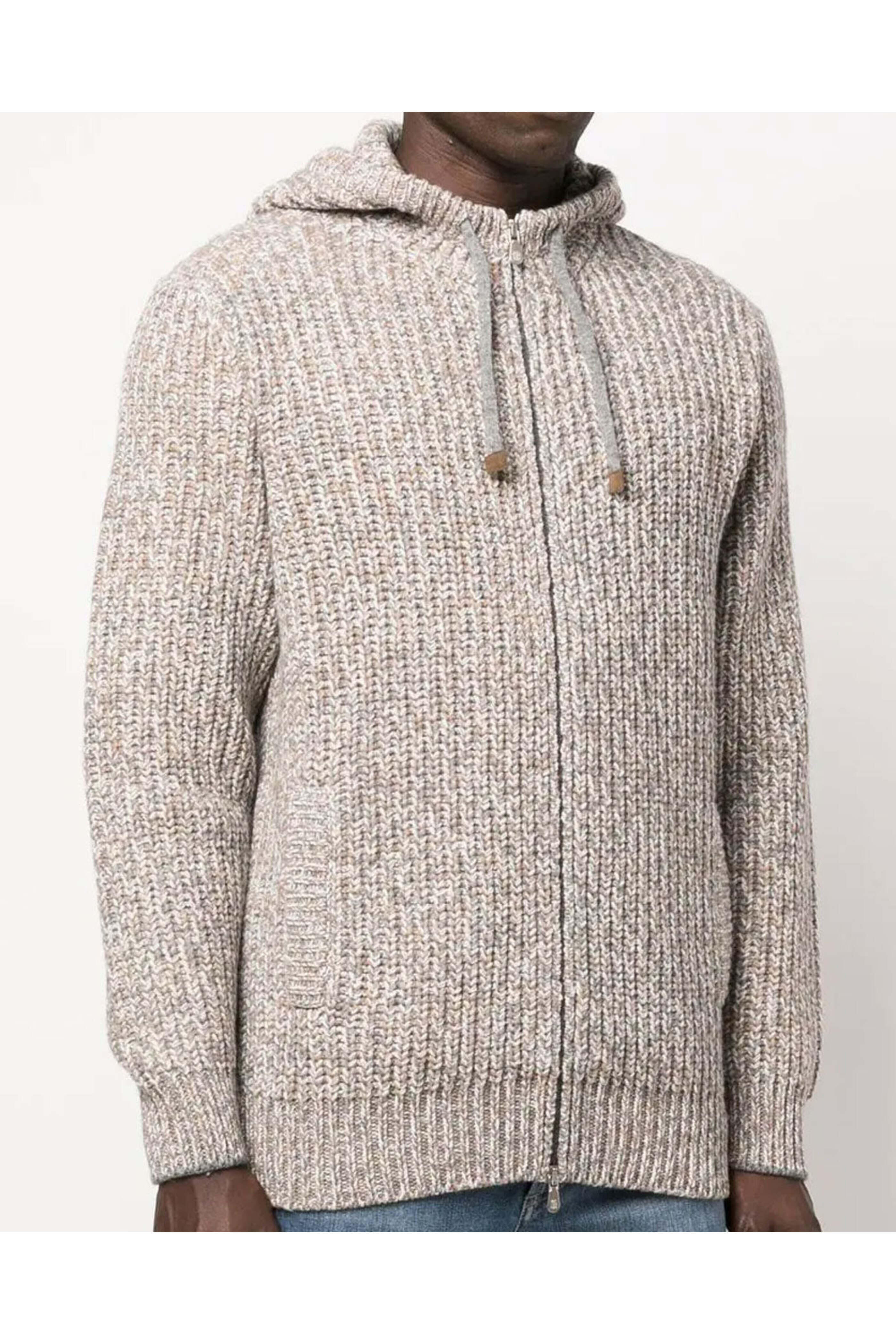 Brunello Cucinelli - Brown and Grey Cashmere Blend Zip Hoodie